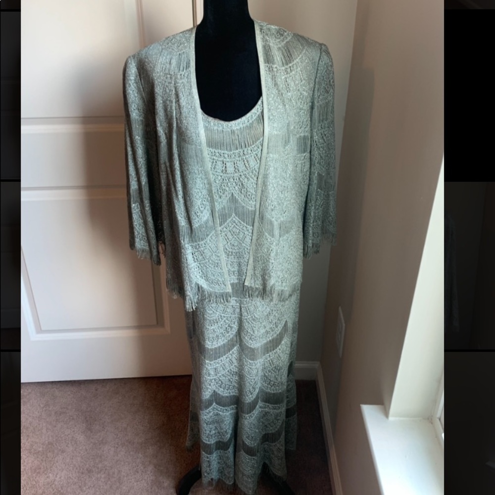 Vintage Damianou Mint Crochet Scalloped Dress and Jacket Sz 2X Made in USA